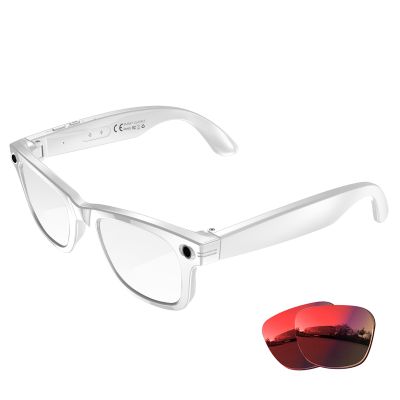 KWENRUN AI Smart Glasses with 8MP Camera, 4K Video & HD Photo, Bluetooth Audio, AI Voice Assistant, Real-Time Translation, Object Recognition, Noise-Cancel Calls, Music,Photochromic +2 Red Lenses