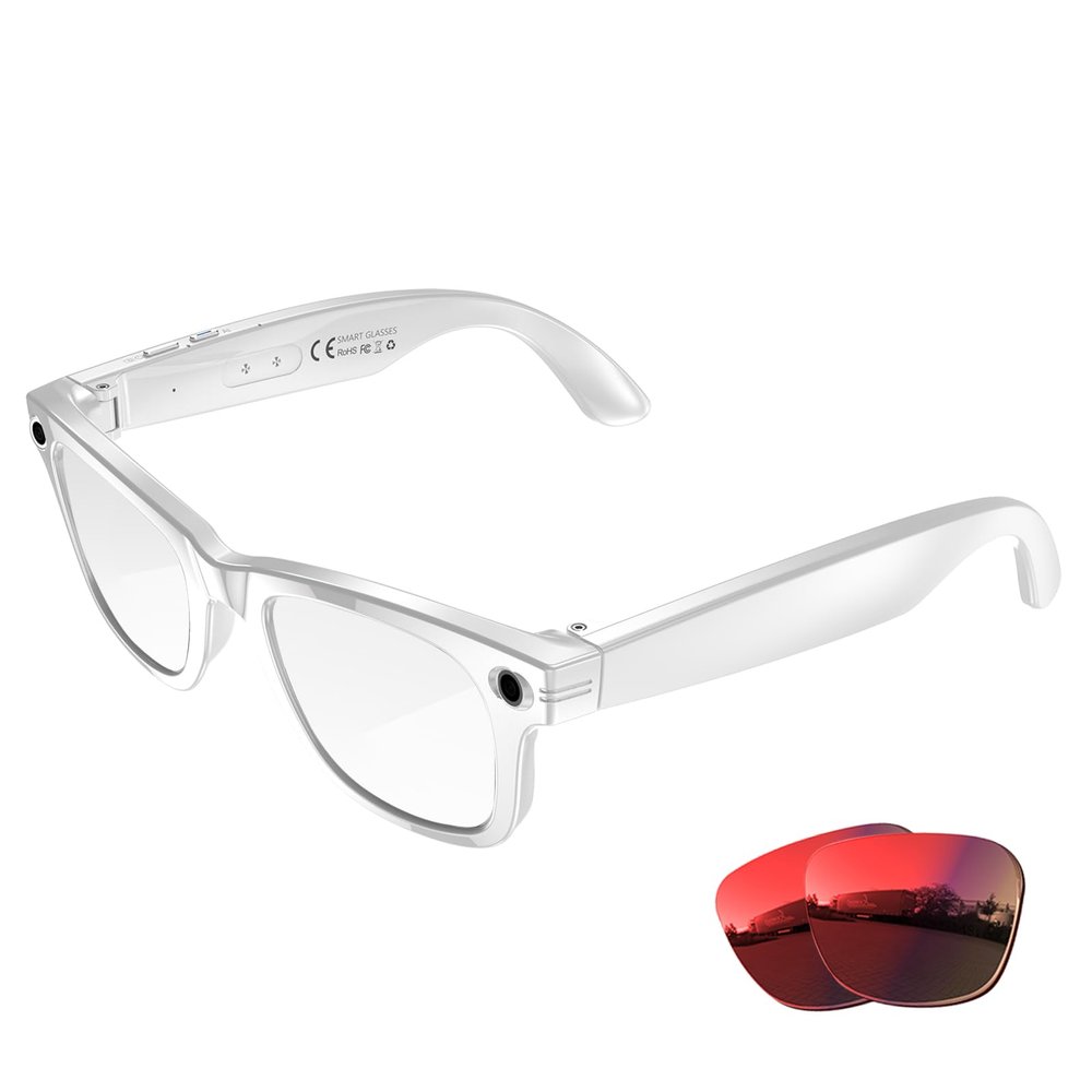 KWENRUN AI Smart Glasses with 8MP Camera, 4K Video & HD Photo, Bluetooth Audio, AI Voice Assistant, Real-Time Translation, Object Recognition, Noise-Cancel Calls, Music,Photochromic +2 Red Lenses