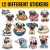 12pcs Pug Dog Stickers Pack for Kids, Teens & Dog Lovers  Cute Pug Aesthetic Vinyl Decals for Water Bottle, Laptop, Journal, Scrapbook, Gift for Pug Lovers Hydro Flask & Journaling 3 Inches view 2