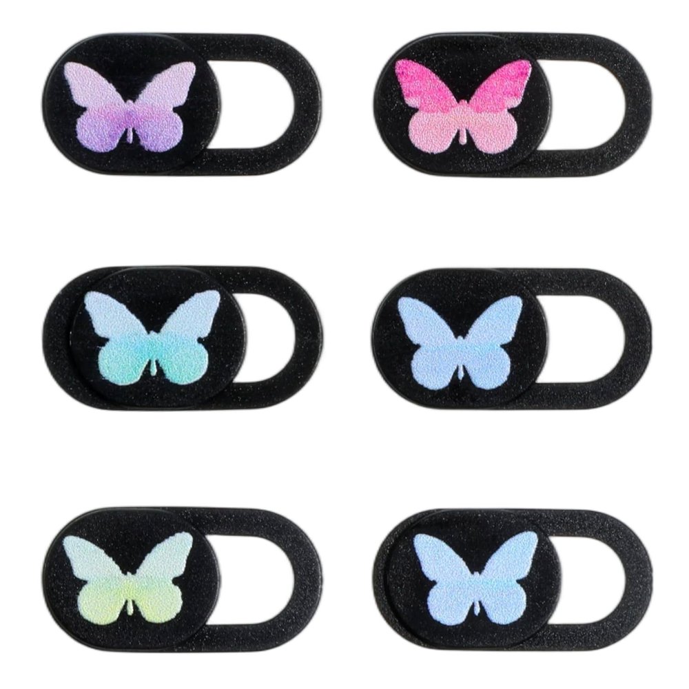 6 Pcs Webcam Cover Slide, Ultra-Thin Camera Privacy Cover for Laptop Desktop Computer Smartphone Tablet to Protect Your Privacy and Security, Butterfly Design (Black)