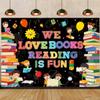World Book Day Backdrop Happy Reading Day We Love Books Reading is Fun Photography Background Kids Students Classroom Elementary Library Decorations Banner Supplies (Black, 82x59 inch (7x5FT)) view 3
