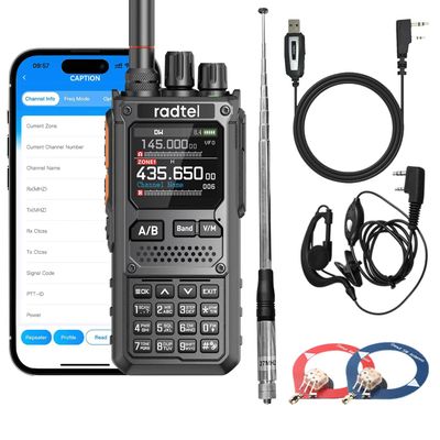 Radtel RT-920 Walkie Talkie Long Range NOAA Weather Alert 8W Two-Way Radio,AM FM 27MHz Receiver, Bluetooth Programmable, Noise Reduction(with Cable,SW Antenna,SMA Antenna,Earphone)