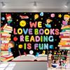 World Book Day Backdrop We Love Books Reading is Fun Photography Background Children Students Classroom Library Party Decorations Banner Supplies (8x6FT) view 1