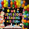 World Book Day Backdrop We Love Books Reading is Fun Photography Background Children Students Classroom Library Party Decorations Banner Supplies (8x6FT) view 3