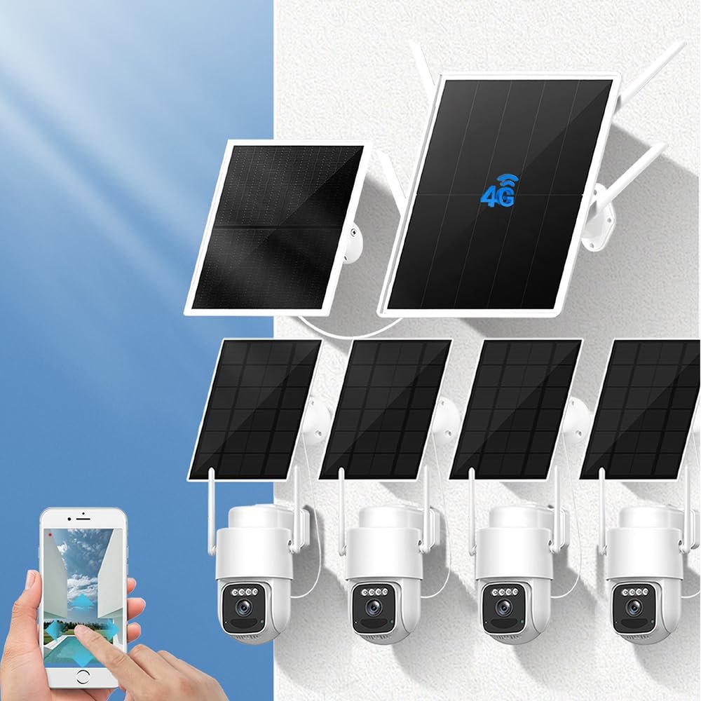 LCLCTEK Solar 4G LTE Cellular Security Camera kit Wireless Outdoor,No WiFi Security Camera & Support sim Card,4MP Home Security System with 4 Solar Cameras,Night Vision2-Way AudioPIR Sensor