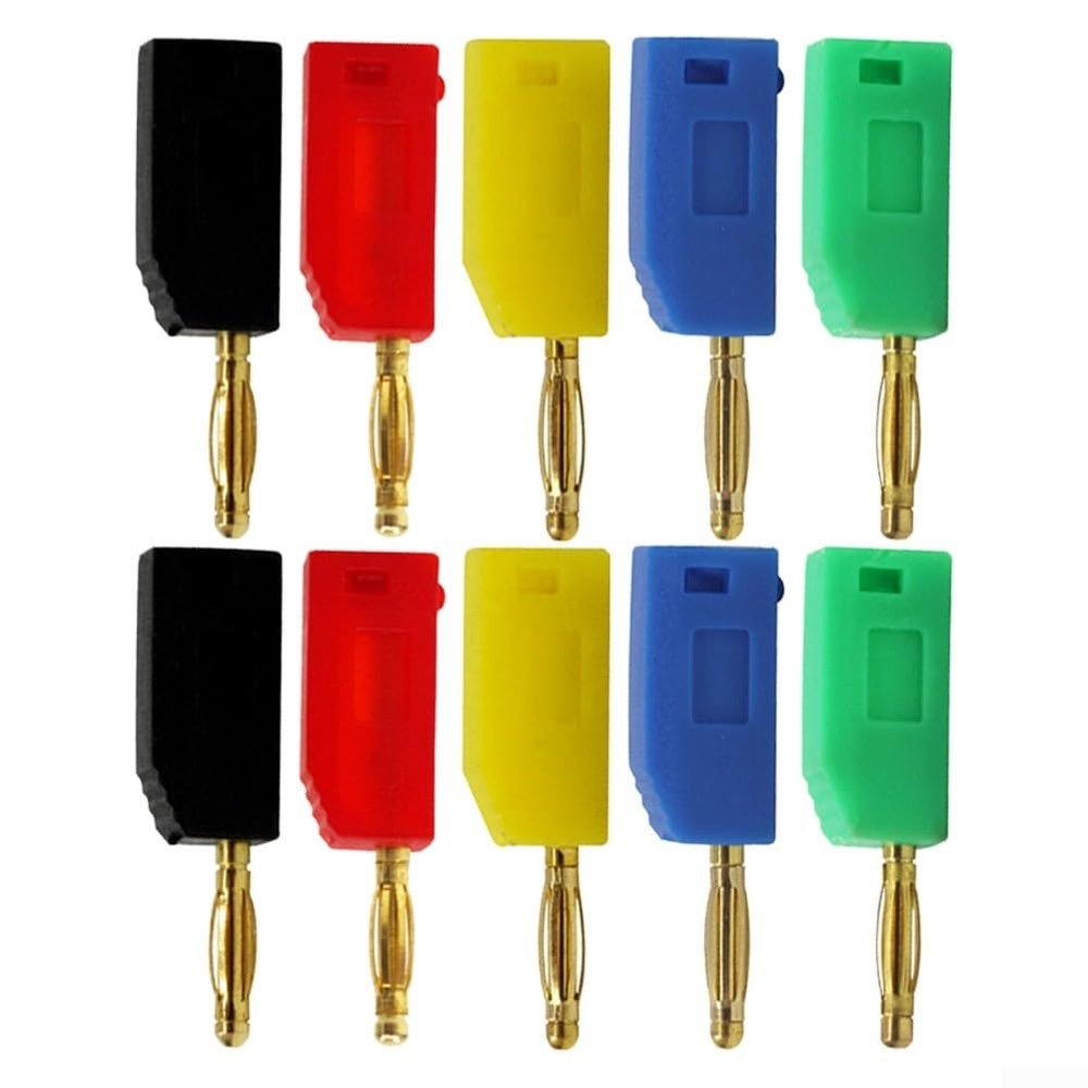 10PCS 2mm Stackable Electrical Terminal Connectors, Gold Plated Copper with Insulating PE Shell, Screw or Weld Connection, Oxidation Resistant
