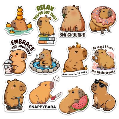 12pcs Capybara Stickers Pack for Kids, Teens & Cute Animal Lovers Funny Aesthetic Vinyl Decals for Water Bottle, Laptop, Journal, Scrapbook, Gift for Capybara Fans 2 Inches