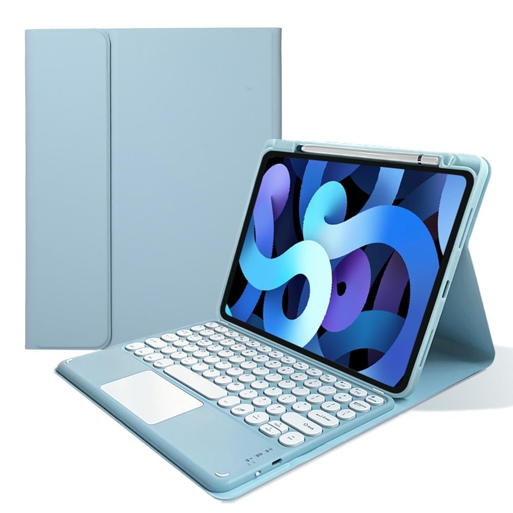 kaitesi Keyboard Case for iPad Pro 11 inch (M5/M4, 2025/2024), Touchpad Detachable Color Keyboard with Trackpad Slim Leather Smart Cover Supports Pencil Charging,Misty Blue