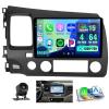 4+64GB Android 15 Car Stereo Radio for Honda Civic 2006-2011 Wireless Carplay Andorid auto 9 '' INCELL Touchscreen Stereo Upgrade GPS WiFi Bluetooth 5.0 FM/RDS EQ-32 SWC Backup Camera view 1