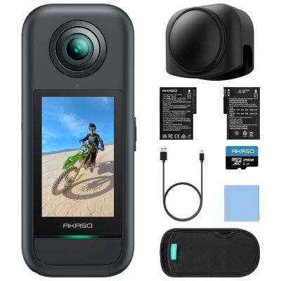 AKASO 360 Action Camera Creator Combo with 128GB MicroSD Card and Lens Cap Bundle