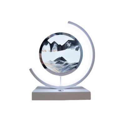 Cordore 3D Moving Sand Art Desk Lamp 3D Moving Sand Art Rotating Hourglass Decoration Creative Art Creative Sea Glass Quicksand Painting Night Light (Black White, Touch Style)