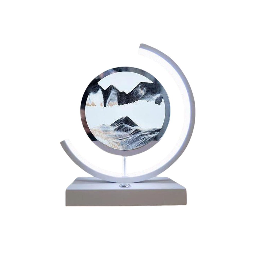 Cordore 3D Moving Sand Art Desk Lamp 3D Moving Sand Art Rotating Hourglass Decoration Creative Art Creative Sea Glass Quicksand Painting Night Light (Black White, Touch Style)