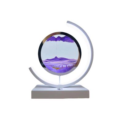 Cordore 3D Moving Sand Art Desk Lamp 3D Moving Sand Art Rotating Hourglass Decoration Creative Art Creative Sea Glass Quicksand Painting Night Light (Purple White, Touch Style)