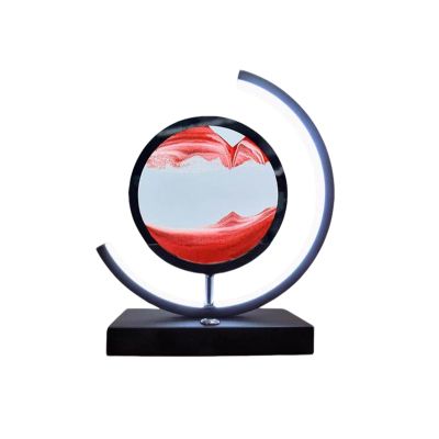 Cordore 3D Moving Sand Art Desk Lamp 3D Moving Sand Art Rotating Hourglass Decoration Creative Art Creative Sea Glass Quicksand Painting Night Light (red Black, Touch Style)