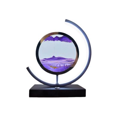 Cordore 3D Moving Sand Art Desk Lamp 3D Moving Sand Art Rotating Hourglass Decoration Creative Art Creative Sea Glass Quicksand Painting Night Light (Purple Black, Plug-in Style)
