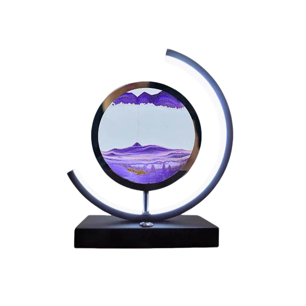 Cordore 3D Moving Sand Art Desk Lamp 3D Moving Sand Art Rotating Hourglass Decoration Creative Art Creative Sea Glass Quicksand Painting Night Light (Purple Black, Plug-in Style)