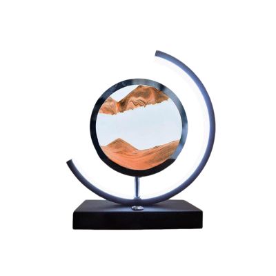 Cordore 3D Moving Sand Art Desk Lamp 3D Moving Sand Art Rotating Hourglass Decoration Creative Art Creative Sea Glass Quicksand Painting Night Light (Brown Black, Plug-in Style)