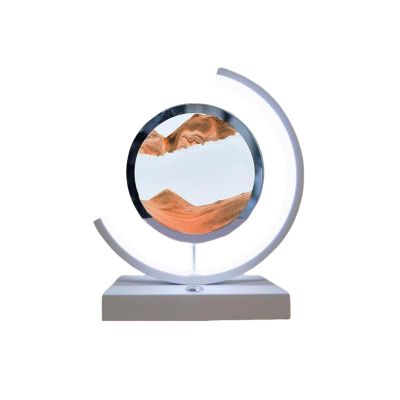 Cordore 3D Moving Sand Art Desk Lamp 3D Moving Sand Art Rotating Hourglass Decoration Creative Art Creative Sea Glass Quicksand Painting Night Light (Brown White, Touch Style)