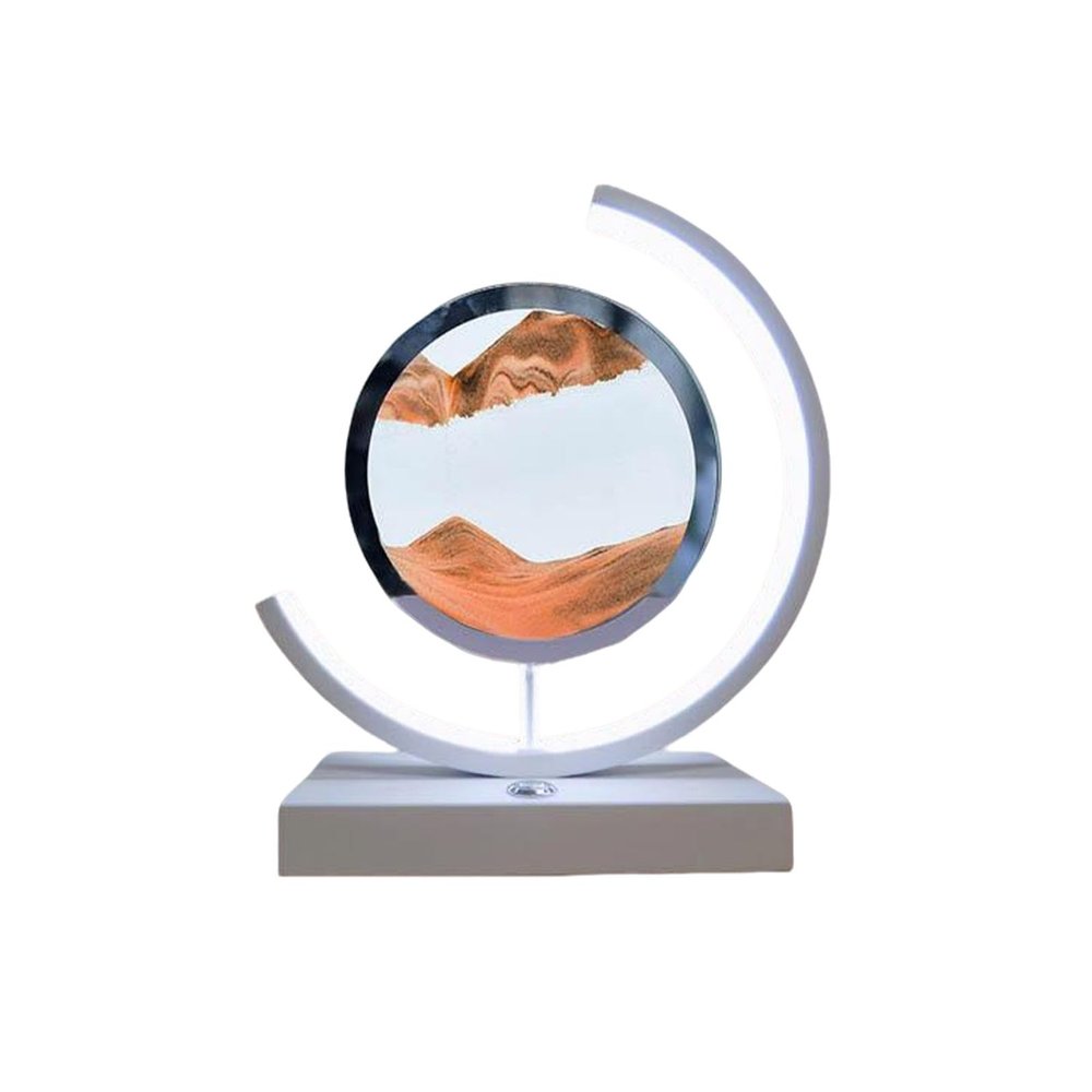 Cordore 3D Moving Sand Art Desk Lamp 3D Moving Sand Art Rotating Hourglass Decoration Creative Art Creative Sea Glass Quicksand Painting Night Light (Brown White, Touch Style)