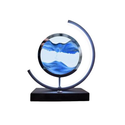 Cordore 3D Moving Sand Art Desk Lamp 3D Moving Sand Art Rotating Hourglass Decoration Creative Art Creative Sea Glass Quicksand Painting Night Light (Blue, Touch Style)