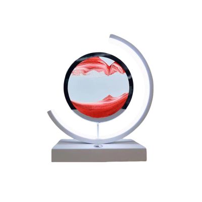 Cordore 3D Moving Sand Art Desk Lamp 3D Moving Sand Art Rotating Hourglass Decoration Creative Art Creative Sea Glass Quicksand Painting Night Light (red White, Touch Style)