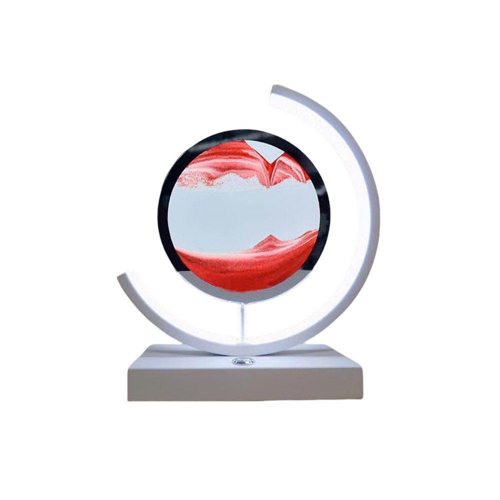 Cordore 3D Moving Sand Art Desk Lamp 3D Moving Sand Art Rotating Hourglass Decoration Creative Art Creative Sea Glass Quicksand Painting Night Light (red White, Touch Style)