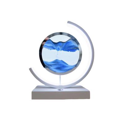 Cordore 3D Moving Sand Art Desk Lamp 3D Moving Sand Art Rotating Hourglass Decoration Creative Art Creative Sea Glass Quicksand Painting Night Light (Blue White, Plug-in Style)