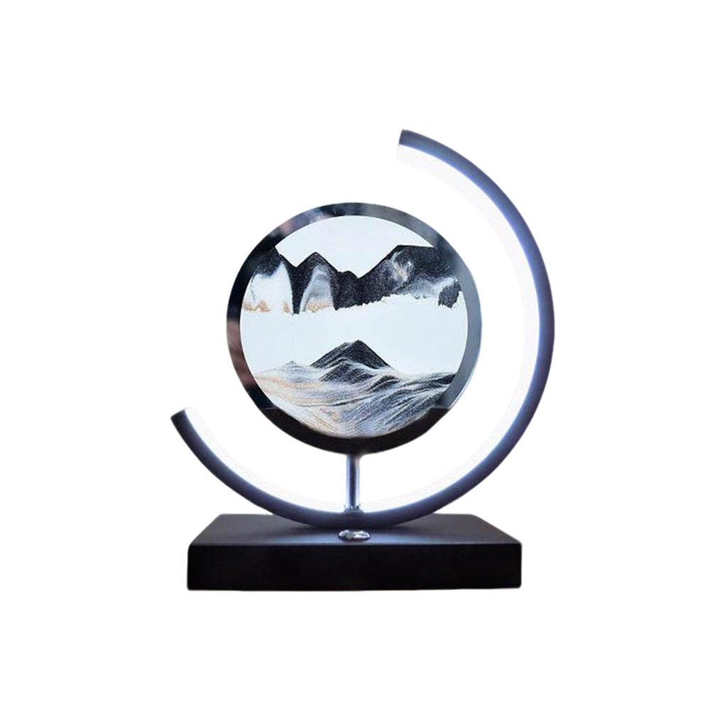 Cordore 3D Moving Sand Art Desk Lamp 3D Moving Sand Art Rotating Hourglass Decoration Creative Art Creative Sea Glass Quicksand Painting Night Light (Black, Plug-in Style)