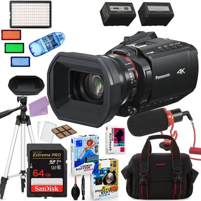 Panasonic HC-X1200 UHD 4K HDMI Camcorder with 24x Zoom Bundle + Accessory Package Including 64GB Extreme Pro Memory, LED Video Light, Microphone, Case & More (18 Items) (Renewed)
