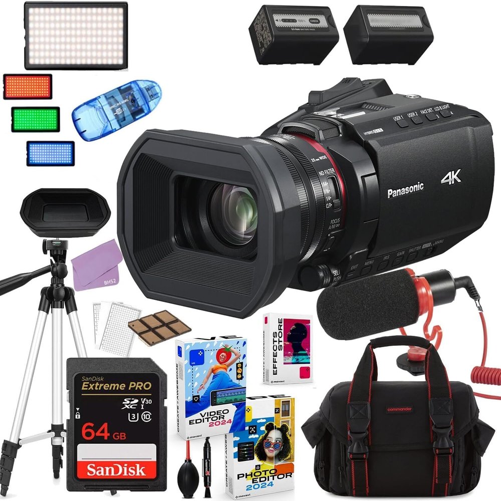 Panasonic HC-X1200 UHD 4K HDMI Camcorder with 24x Zoom Bundle + Accessory Package Including 64GB Extreme Pro Memory, LED Video Light, Microphone, Case & More (18 Items) (Renewed)