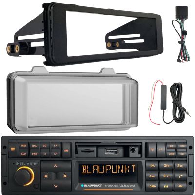 Blaupunkt Bremen Single DIN 80's Retro Classic Bluetooth USB/AUX AM/FM Radio Receiver W/Stereo Install Kit + Weather Shield Receiver Cover, 12V Reception Amplifier Booster Kit