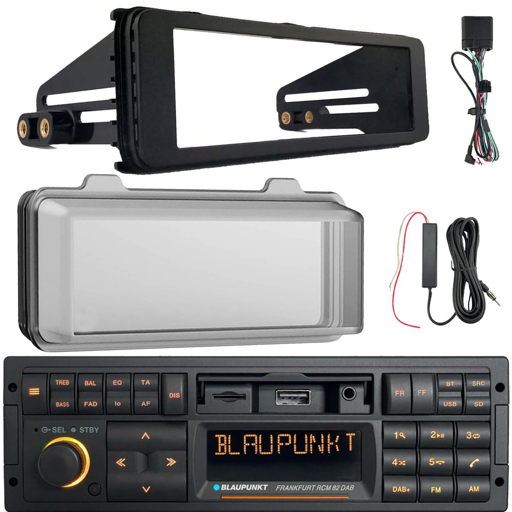 Blaupunkt Bremen Single DIN 80's Retro Classic Bluetooth USB/AUX AM/FM Radio Receiver W/Stereo Install Kit + Weather Shield Receiver Cover, 12V Reception Amplifier Booster Kit