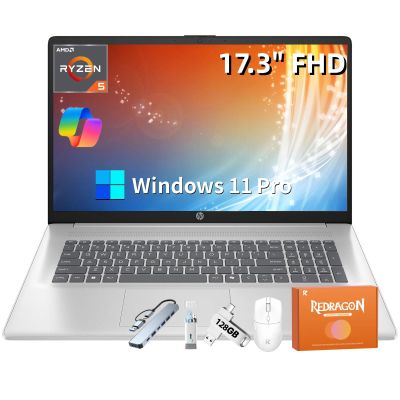 HP 17 Inch Laptop for Business, AMD Ryzen 5 7430U(Up to 4.3GHz), 17.3" FHD Anti-Glare IPS Display, 16 GB RAM, 1 TB SSD, Copilot AI, BT 5.4, Wi-Fi 6, Windows 11 Pro, REDRAGON Mouse & Accessories