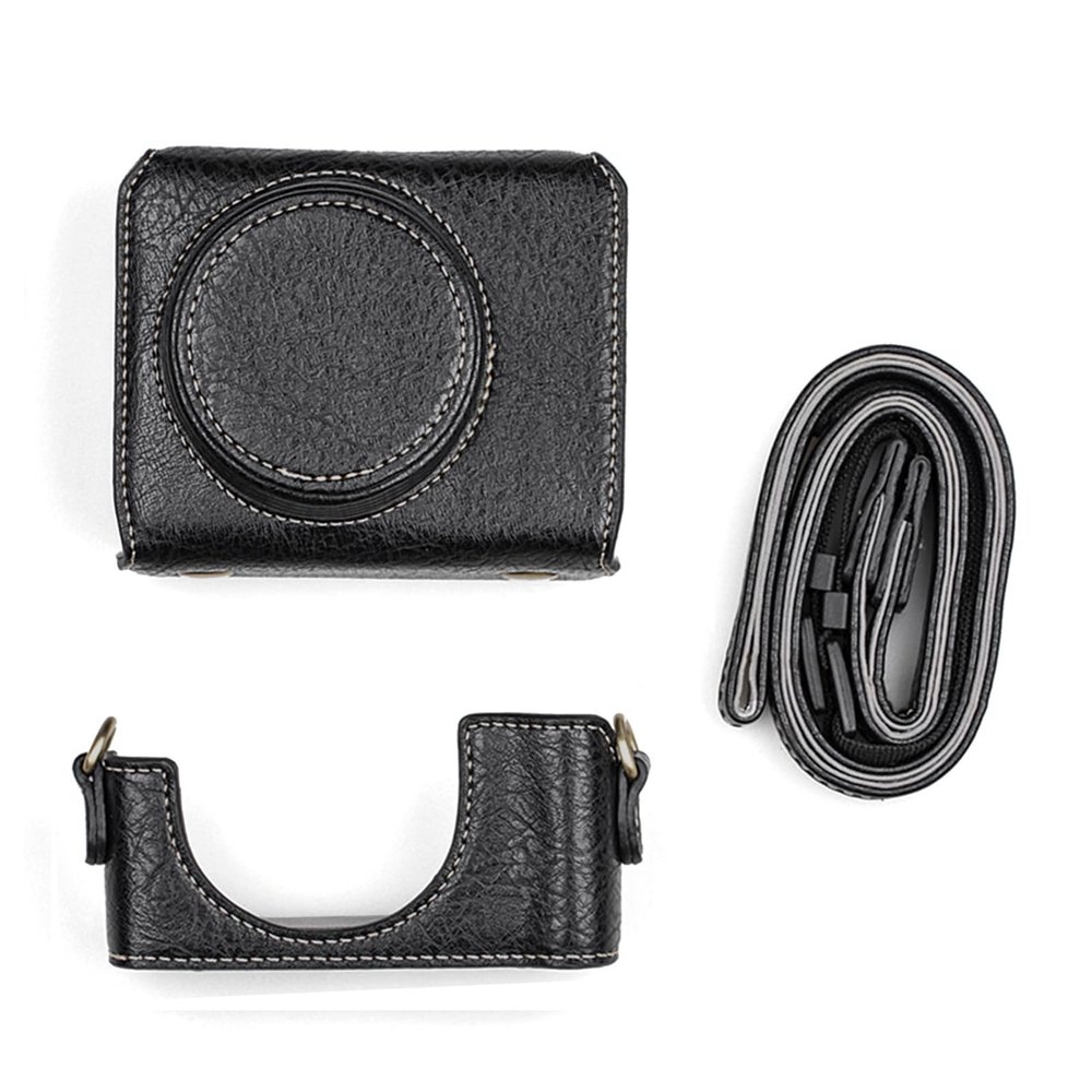 Acouto ZV1 Camera Case Strap + Digital Camera Protective Case PU Leather Storage Bag with Removable Shoulder Strap Compatible with ZV1 + Premium Digital Protector (Black)