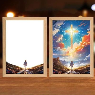 CNVNTAO Luminwork Jesus Lamp 4D LED Jesus Night Light Christ-Frame Light Painting Jesus Picture Light Up Illuminated Christian Decor Lamp for Livingroom Bedroom (D)