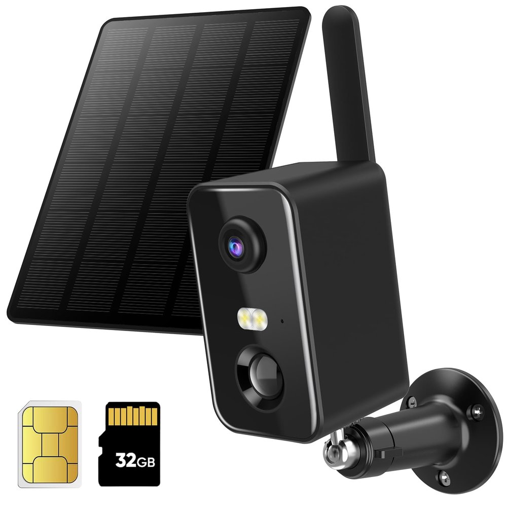 4G LTE Cellular Security Camera Wireless, Security Camera No WiFi Needed SIM Card & Memory Card Included, 2K Live Feed, Color Night Vision, Motion Detection, 2-way Talk, Indoor Outdoor Solar Camera