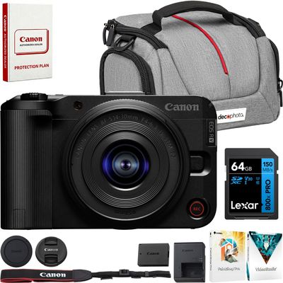 Canon EOS R50 V Mirrorless Camera with RF S14-30mm F4-6.3 is STM PZ Lens Kit Bundle w/Lexar Premium PRO Blue Series 64GB SDXC Memory Card + Deco Essentials Camera Bag + Corel Photo Video Suite