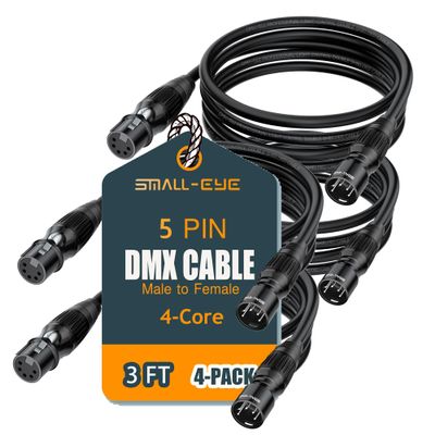 SMALL-EYE 5 Pin DMX Cable 3 ft 4 Pack 4-Core Male to Female Stage Lighting DMX512 Cable (3')