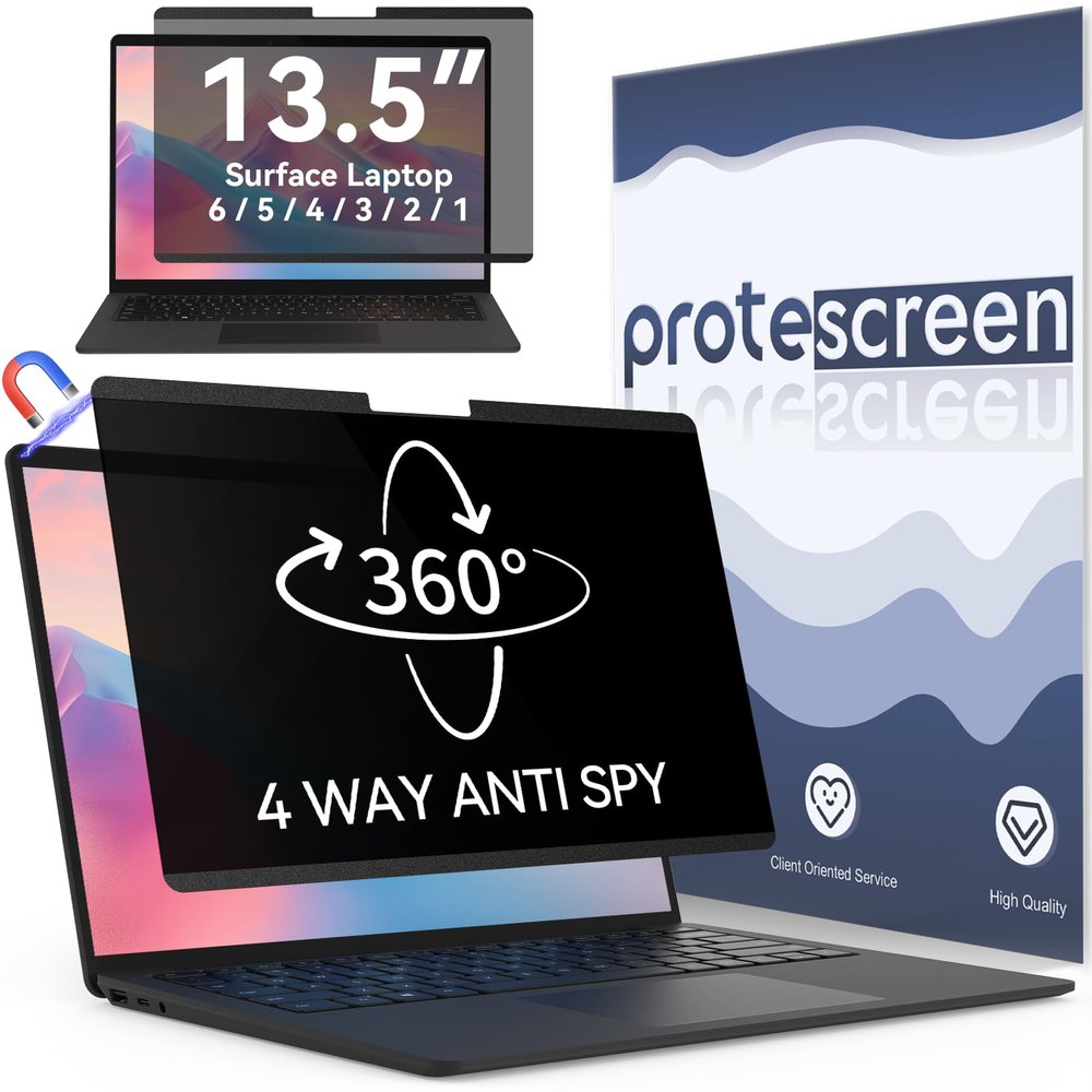 360 Magnetic Privacy Screen for 13.5 Inch Surface Laptop 6/5/4/3/2/1, 4 Way Privacy Removable Anti Glare Blue Light Filter Shield Film Anti Spy Black Laptop Protector Security Private
