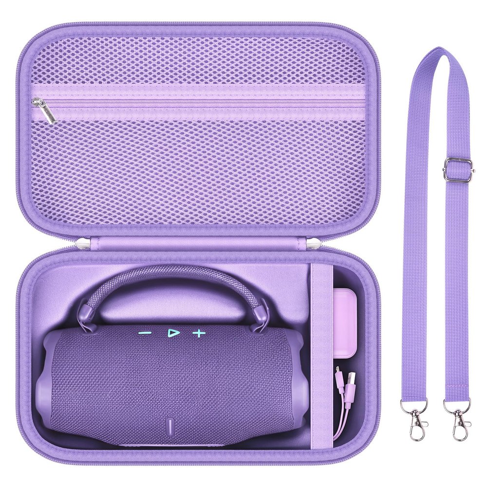 Case for Charge 6 Portable Bluetooth Speaker, Waterproof Speaker Case with Adjustable Shoulder Strap, Hard Travel Storage Holder with Pockets for Charging Accessories (Box Only) (Purple)