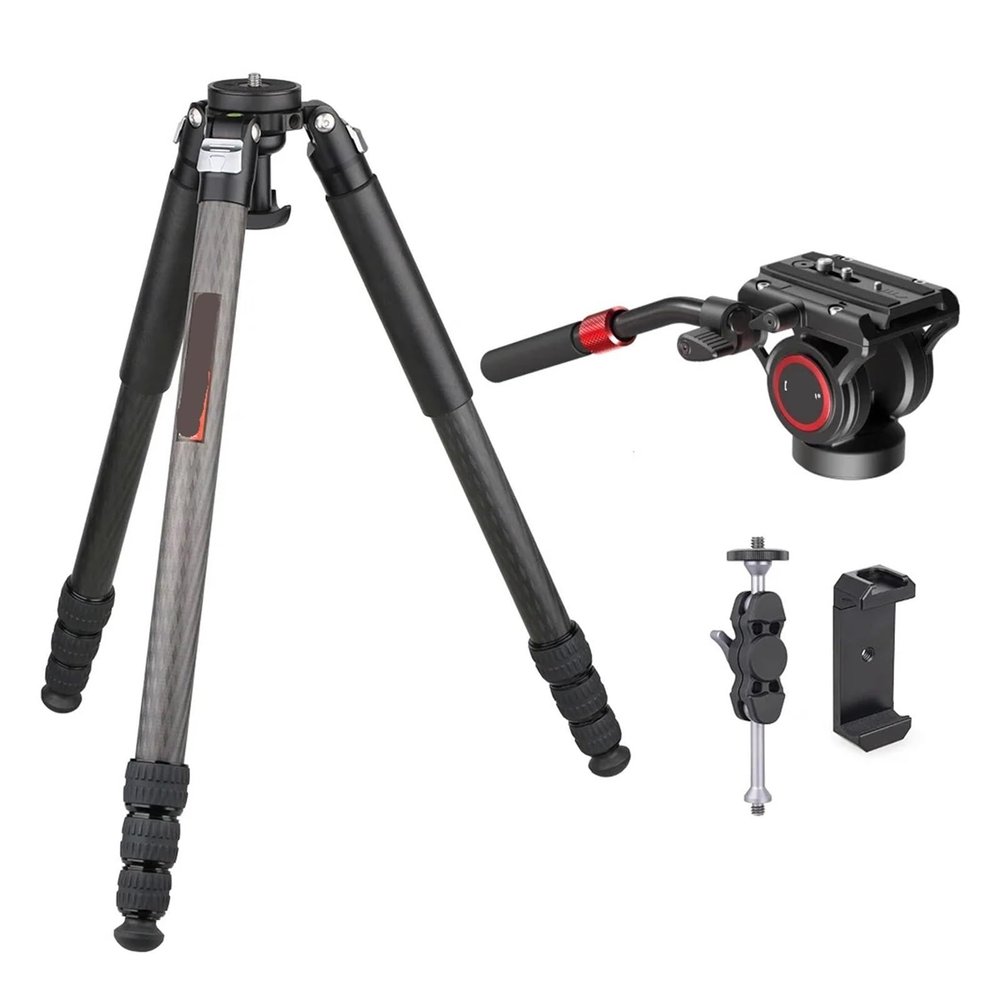 Heavy Duty Professional Carbon Fiber Tripod 75mm Bowl Adapter Max Tube 32.5mm ET7C(Fluid Head Holder)