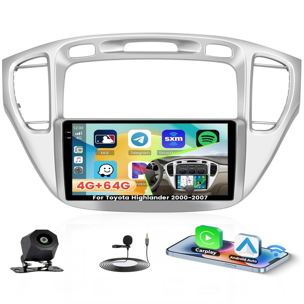 4+64G Android 15 Radio for Toyota Highlander 2000-2007, 9" Touchscreen for Highlander Car Stereo with Wireless CarPlay/Android Auto, 5GHz WiFi, Bluetooth 5.0, EQ, GPS, 1280 * 720, Backup Camera