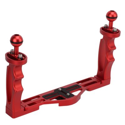 Tbest Dual Handle Tray Stabilizer Rig Professional Underwater DSLR Camera Housing Adjustable Aluminum Alloy Bracket for Cameras Diving Photography Red 665g