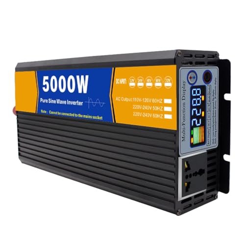 2500W Pure Sine Wave Inverter (5000W Peak) - DC 12V/24V/48V/60V/72V to AC 110V/230V Converter, Silent Operation, LCD Display & Socket, Ideal for Camping & Home Use