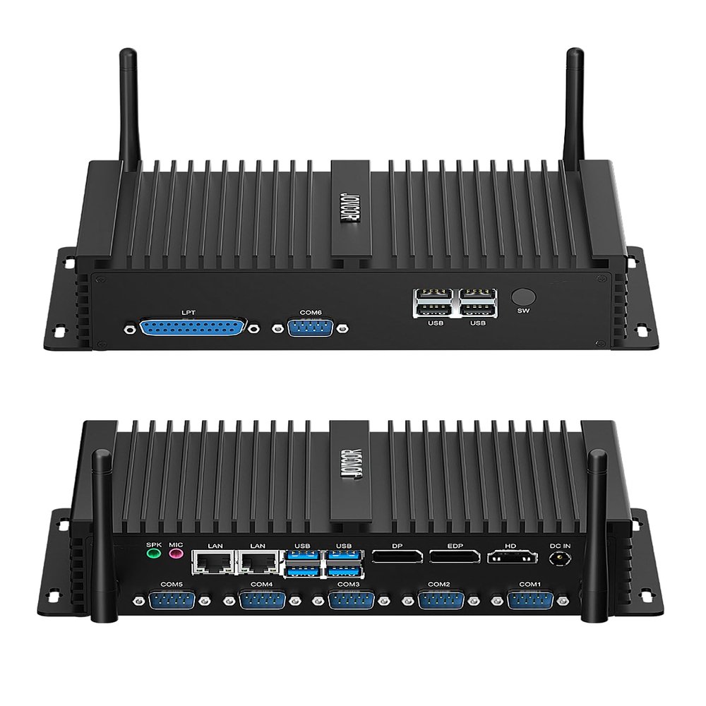 JOVCOR Fanless Industrial PC, Mini Desktop PC i7-8550U, 8GB RAM 128GB SSD, 4K Triple Display, HD EDP DP, for Industry, Office Digital Advertising