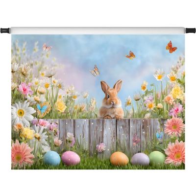 10x8ft Spring Easter Backdrop Natural Scenery Colorful Eggs Bunny Floral Photography Background Party Decorations Photo Props