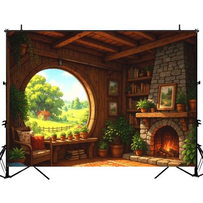 5x7ft Photography Backdrop Cozy Rustic Living Room Fireplace Scenic View Photo Backdrop Photography Background for Photoshoot Portrait Video Party Photo Studio Prop Booth