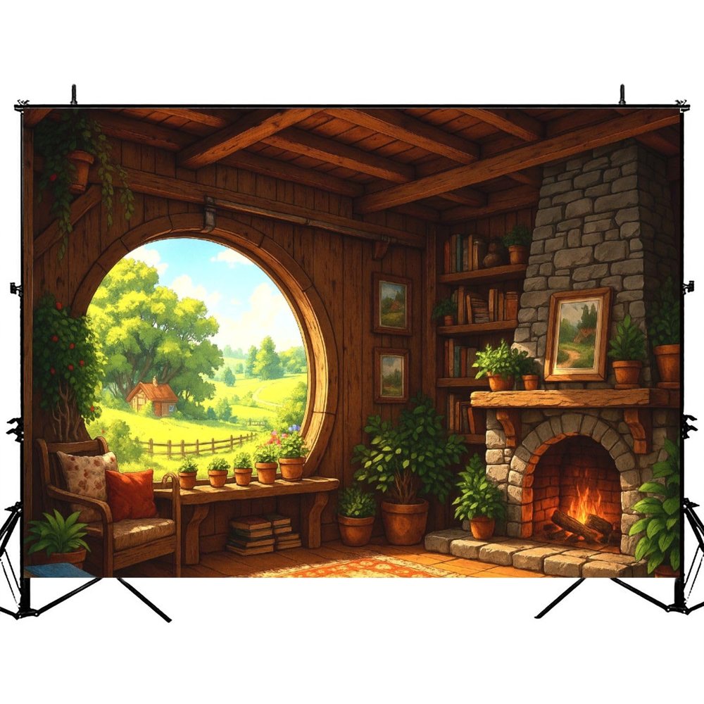 5x7ft Photography Backdrop Cozy Rustic Living Room Fireplace Scenic View Photo Backdrop Photography Background for Photoshoot Portrait Video Party Photo Studio Prop Booth