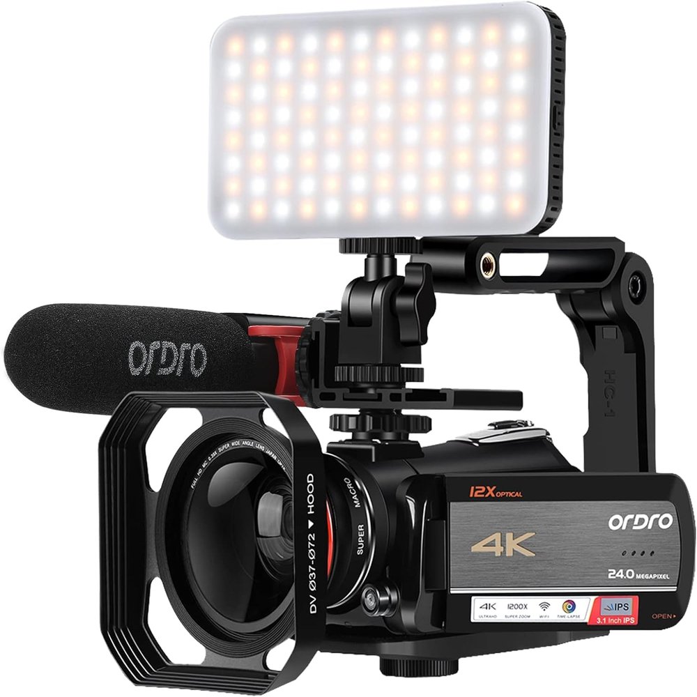 ORDRO AC5 Plus 4K Video Camera Camcorder with 12X Optical Zoom &120X Digital Zoom Vlog Camera for YouTube, Rotatable Touch Screen-Vlogging Camcorder with Anti-Shake, Autofocus & Time-Lapse