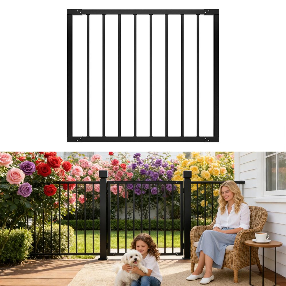 Deck Fence Gate Outdoor 36" Hx48 W Heavy Duty Steel Anti-Rust Door with Customizable Width, Metal Gate for Residential, Yard, Patio(No Hinge)